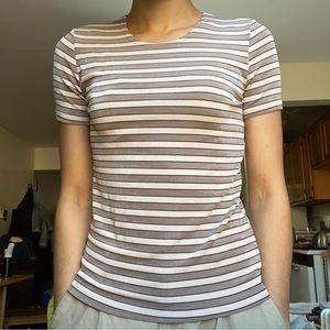 Striped Nylon/Spandex top in Taupe & Cream Sz S